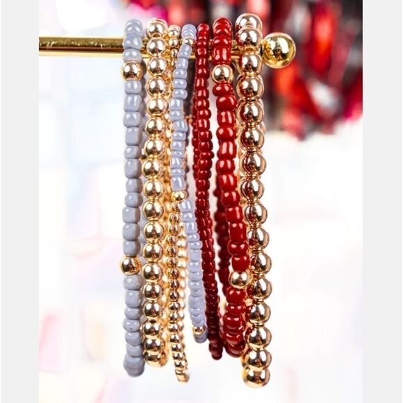 Multicolor 7-Strand Stretch Beaded Bracelet Set New - Picture 1 of 7